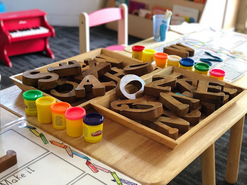 Wooden letters in a classroom