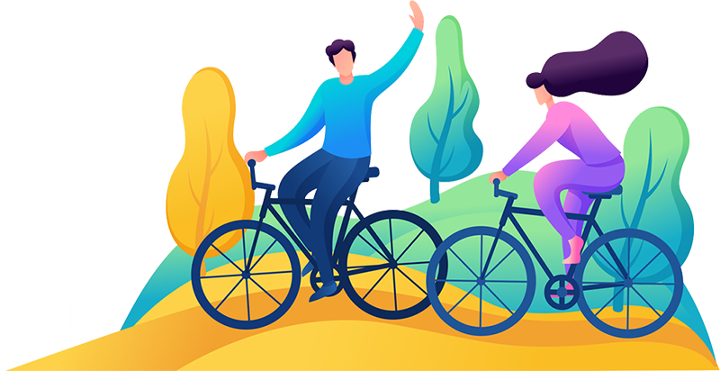 Drawing of two people on bicycles