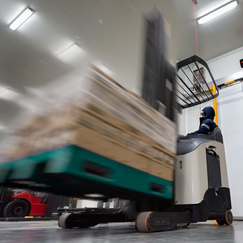 Mulder Brothers warehouse worker using a forklift to move a palette