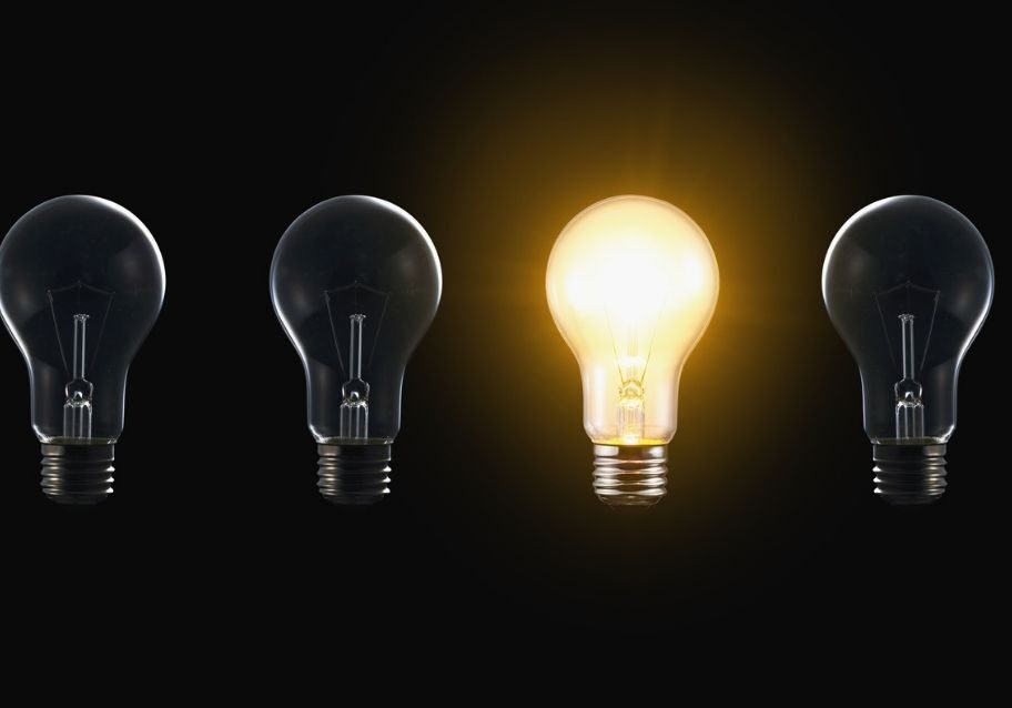 one light bulb on, three light bulbs off