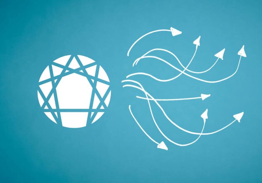 enneagram symbol next to arrows going in many different directions