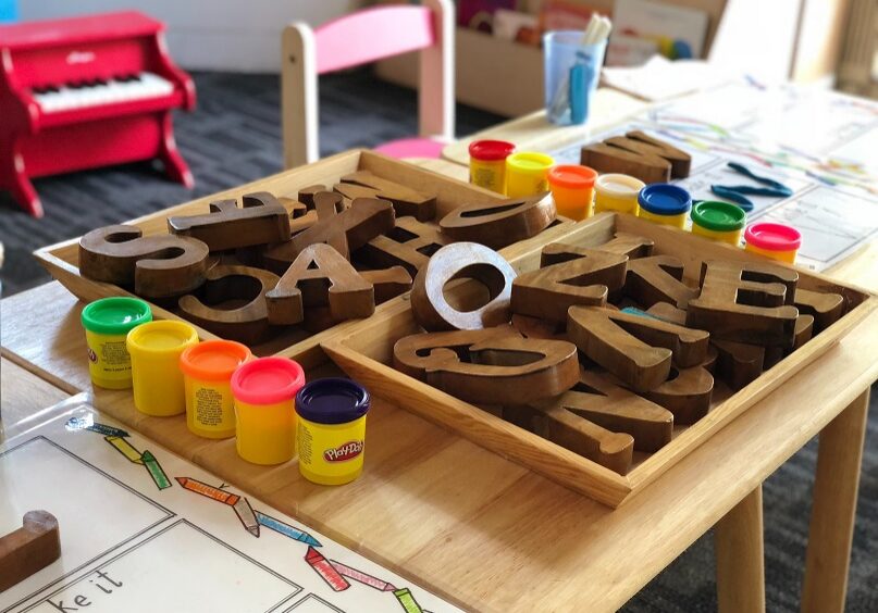 Wooden letters in a classroom