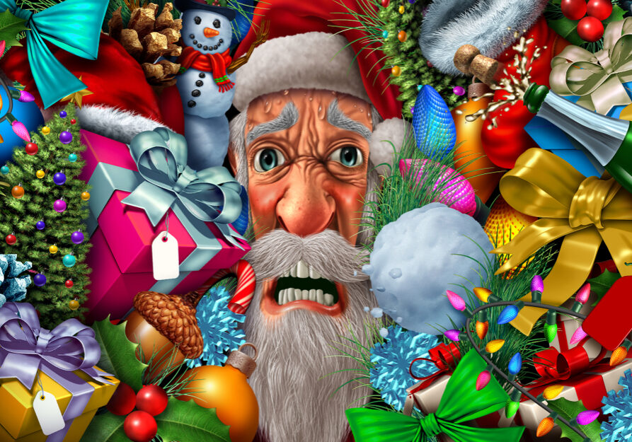 Frustrated,Santa,Claus,And,Christmas,Pressure,Or,Winter,Holiday,Season